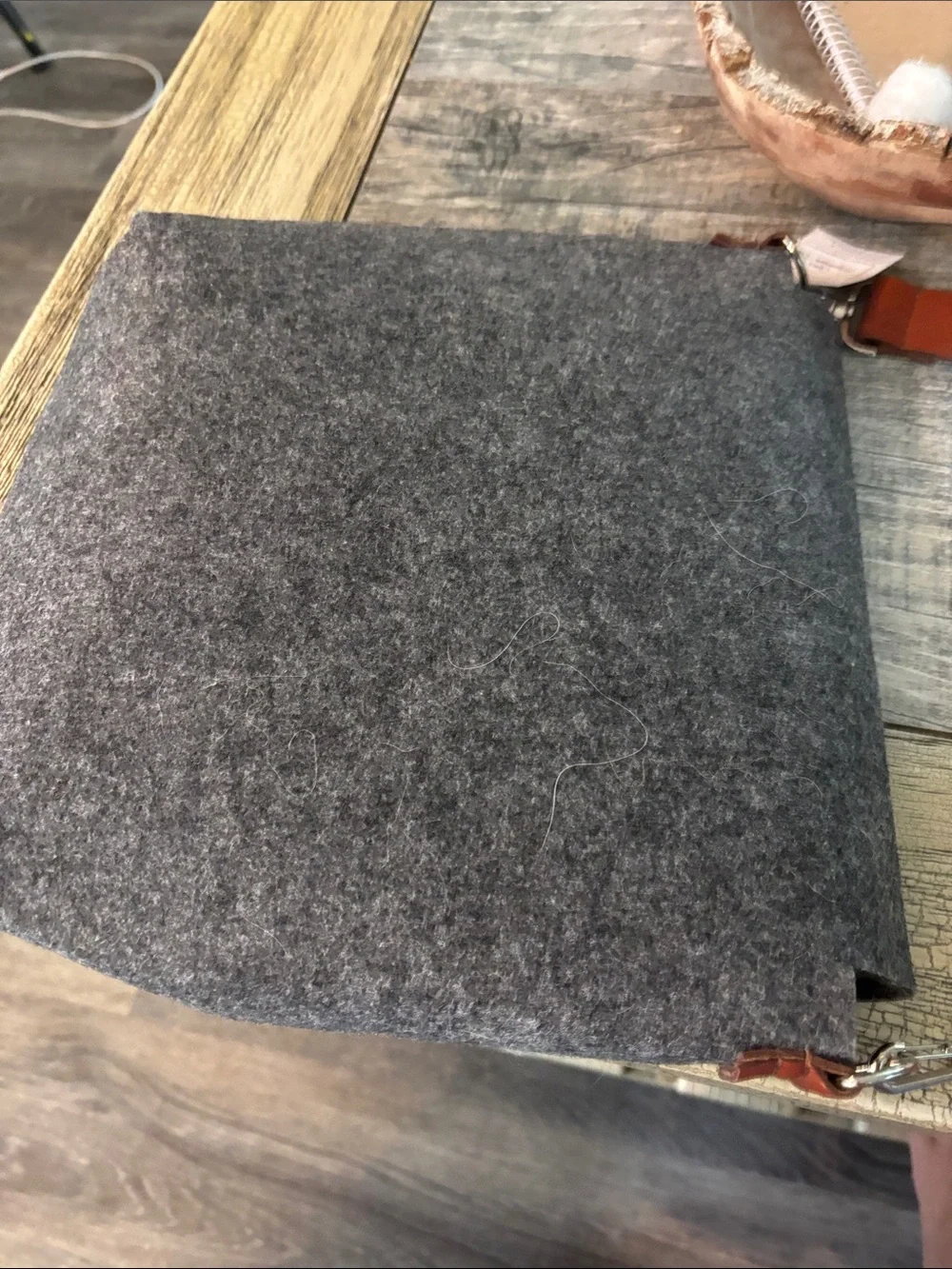 Men's Gray Felt Messenger Bag with Brown Leather Accent
